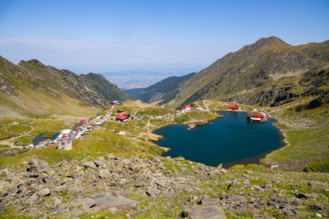 Romania: Lake Balea (Romanian: Balea Lac) from above. The lake is located at the summit of the