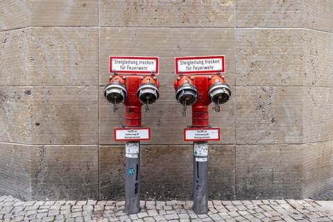 Riser dry. Fire protection at Alexanderplatz in Berlin, Germany, Europe
