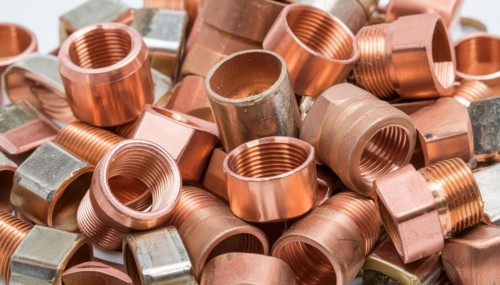 Material, metal, copper, a large quantity of copper fittings and pipe sections