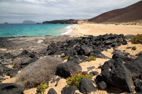 Sandy beach Playa de las Conchas, Graciosa island, Lanzarote, Canary Islands, Spain, Europe