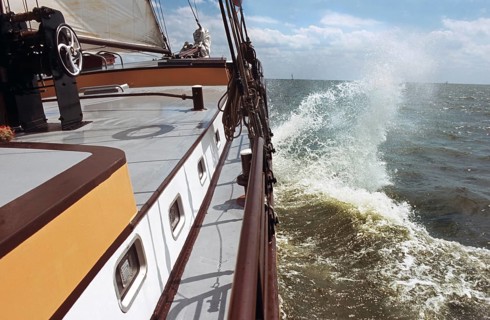 Clipper sailing on the Wadden Sea, the Netherlands