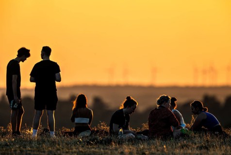 The Drachenberg in Berlin is well visited at sunset. A wind farm near Nauen in Brandenburg can be