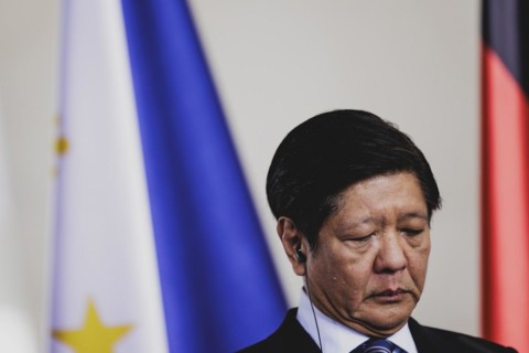 Ferdinand Marcos Jr, President of the Philippines, speaks to the media after a joint meeting with