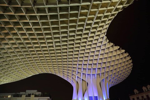 SEVILLE, SPAIN-OCTOBER 17, 2017: Metropol Parasol in Plaza de la Encarnacion, the biggest wooden