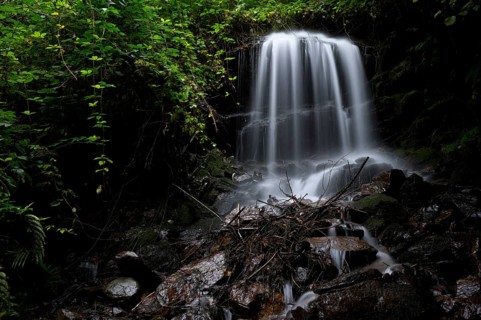 Waterfall on the Schenner Waalweg, Neuwaal, stream, long exposure, Schenna, Scena, South Tyrol,