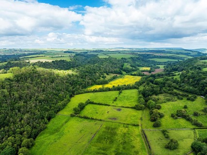 Farms and Fields over Rievaulx Village from a drone, North York Moors National Park, North