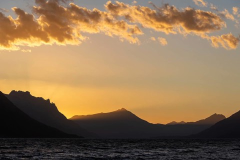 Sunset at Lake Huechulafquen in Lanin National Park, Patagonia, Argentina, South America