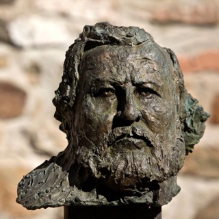 Portrait head Carl Vogt by Thomas Duttenhoefer, bronze, green patina, Giessener Köpfe, Altes