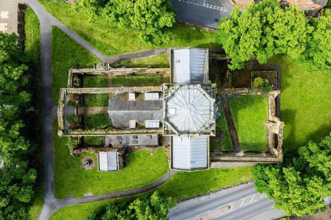 All Saints Church in Pontefract from a drone, West Yorkshire, England, United Kingdom, Europe