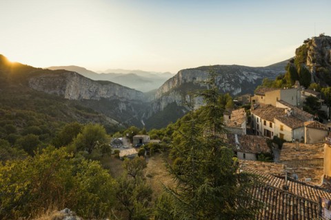 Mountain village, sunrise, Rougon, Verdon Gorge, Gorges du Verdon, Alpes-de-Haute-Provence