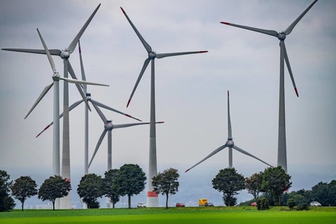 Wind farm east of Paderborn, on the B64 federal highway, North Rhine-Westphalia, Germany, Europe