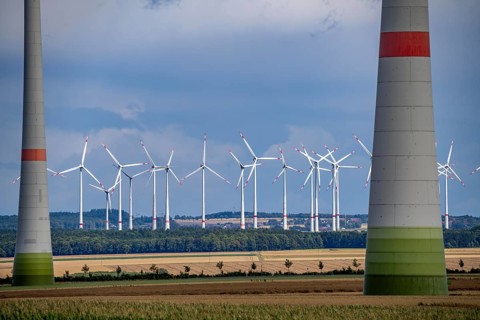 Wind farm near Bad Wünnenberg, North Rhine-Westphalia, Germany, Europe