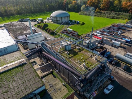 Biogas storage, pipelines of the Reterra biogas plant, biogas is produced in a fermenter over a