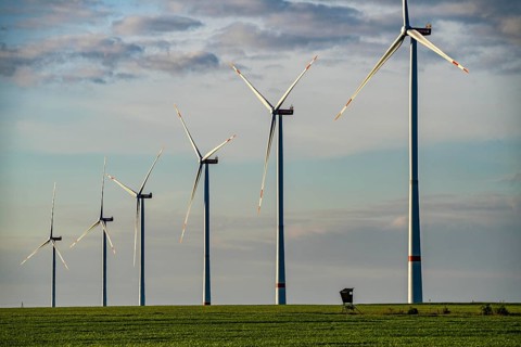 RWE wind farm near Bedburg, at the Garzweiler opencast mine, on recultivated part of the opencast
