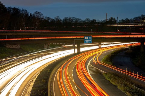 The Kaiserberg motorway junction, A40 motorway, Ruhr expressway, crosses the A3, bridge landscape,