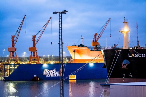 Lloyd Werft, dry dock, freighter Atlantic Journey, shipyard in the overseas harbour of Bremerhaven,