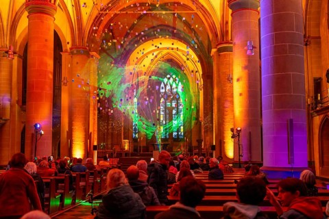 Essen Light Festival, in the city centre, light art light and blessing, in Essen Cathedral, by the