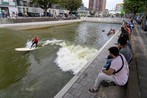 Surfing facility in the city centre of Rotterdam, Rif010, supposedly the world's first wave