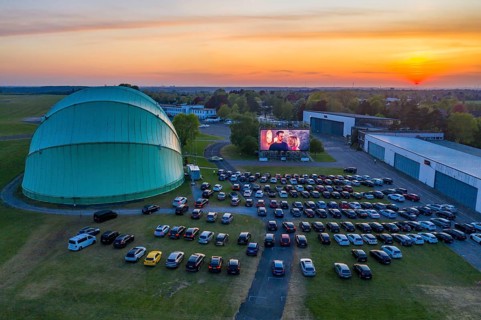 Drive-in cinema at Essen/Mülheim Airport Motor Movies, temporary film screening, at the WDL airship