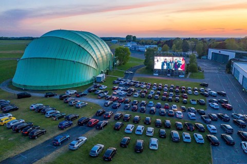 Drive-in cinema at Essen/Mülheim Airport Motor Movies, temporary film screening, at the WDL airship