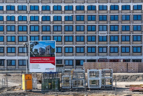 Construction site of the Community Campus, 737 student flats, each 20 square metres in size, fully
