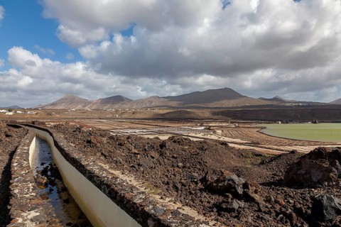 Sea salt extraction, Janubio salt works, Salinas de Janubio, Lanzarote, Canary Islands, Spain,