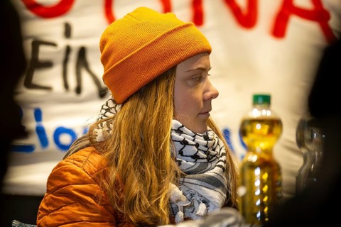 Greta Thunberg taking part in a pro-Palestinian rally on the market square in Mannheim