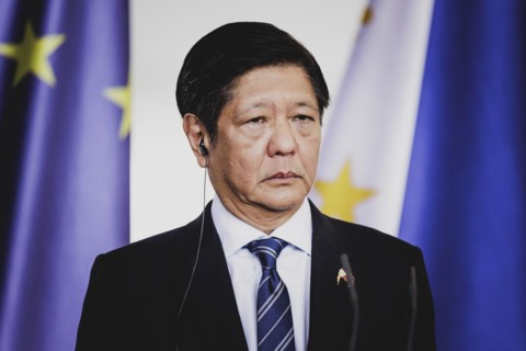 Ferdinand Marcos Jr, President of the Philippines, speaks to the media after a joint meeting with