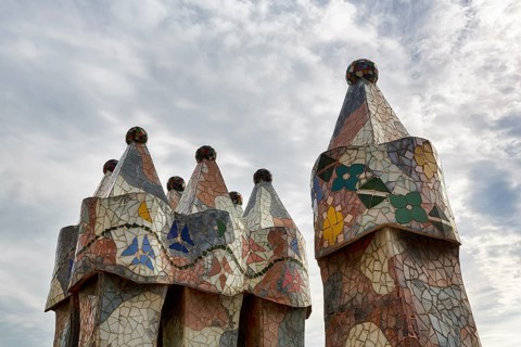 Artfully designed fireplaces, mosaics, Casa Batllo, Barcelona, Spain, Europe