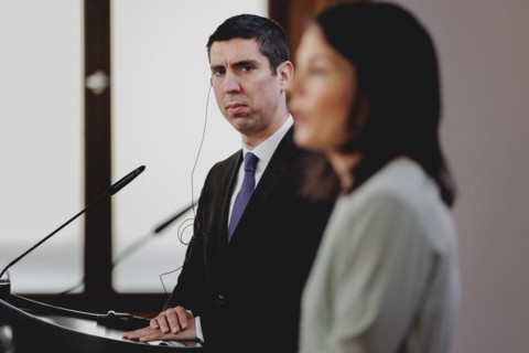 (R-L) Annalena Bärbock (Alliance 90/The Greens), Federal Foreign Minister, and Mihai Popsoi,