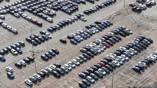 Volkswagen new cars standing in a car park at the Volkswagen plant, Wolfsburg, 29.09.2024. The