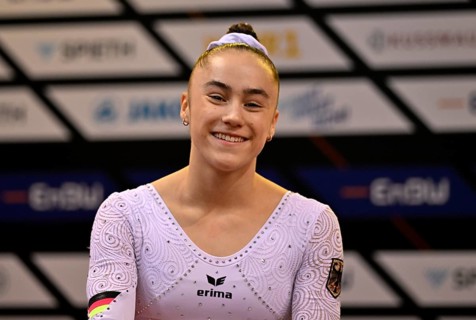 Madita Mayr GER Portrait smiles Gymnastics, EnBW DTB-Pokal, Porsche-Arena, Stuttgart,