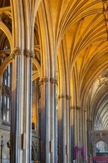 Vaulted roof ceiling inside Bristol cathedral church, Bristol, England, UK