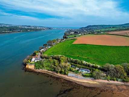 Farms and Fields over River Teign from a drone, Teignmouth, Shaldon, Devon, England, United