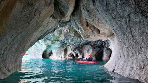 Capillas de Marmol in Lago General Carrera in Patagonia on the Carretera austral, Patagonia, Chile,