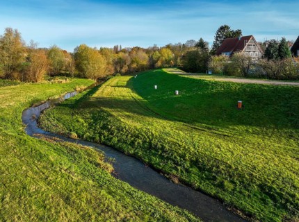 Dortmund, North Rhine-Westphalia, Germany, Renaturalised Emscher in Dortmund Aplerbeck. The river