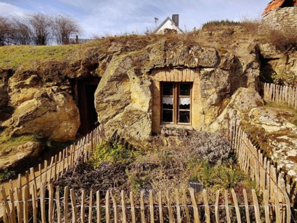 Cave dwelling in the Höhlenstrasse am Schäferberg, Langenstein cave dwellings, Halberstadt, Harz