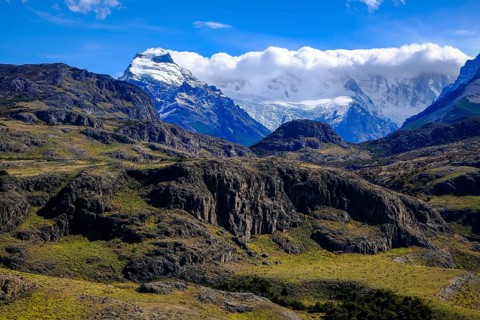 El Chaltén, Patagonia, Argentina, El Chaltén with a view of the Fitz Roy massif. El Chaltén offers