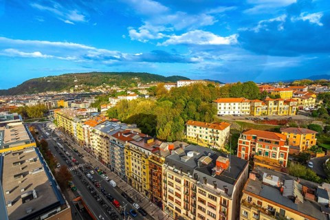 Aerial view of the Egia neighborhood of San Sebastian, Donostia from a balcony in the Basque