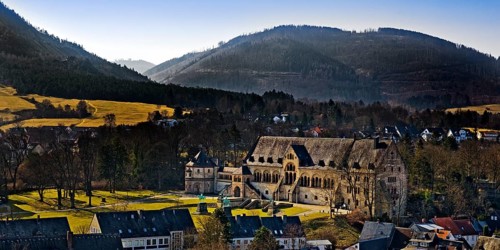 Overview with the Imperial Palace of Goslar at Rammelsberg, UNESCO World Heritage Site, Harz