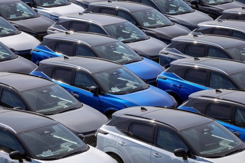 Duisburg, North Rhine-Westphalia, Germany - New cars, transhipment centre, car terminal in Duisburg