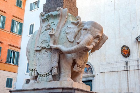 Elephant designed by Gian Lorenzo Bernini commissioned by Ercole Ferrata carrying small ancient