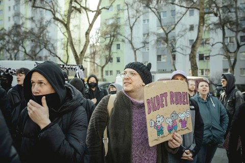 Protesters at a demonstration against the final rally of Beatrix von Storch and the AfD in the