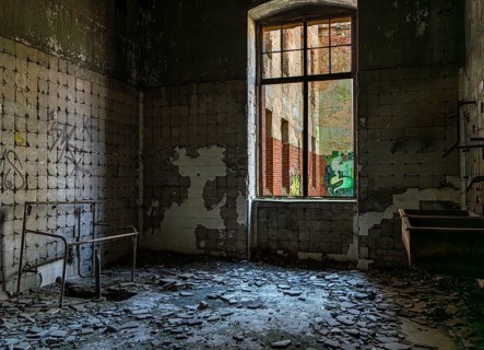 Interior view, former Alpine house on the historic site of the tuberculosis sanatorium in Beelitz,