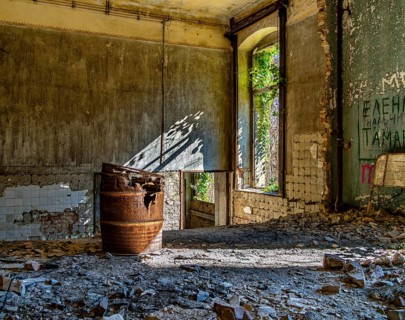 Interior view, former Alpine house on the historic site of the tuberculosis sanatorium in Beelitz,