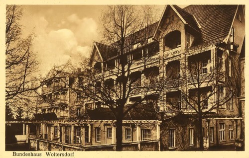 Historical postcard, picture postcard, Woltersdorf, Bundeshaus, Brandenburg, Germany, digitally