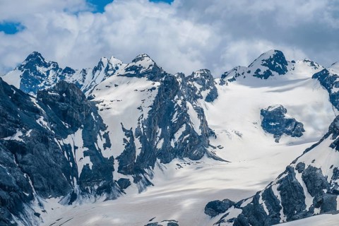 Stilfserjoch, Vinchgau, South Tyrol, Italy, mountain landscape on the Ortler, Italian Alps, snowy