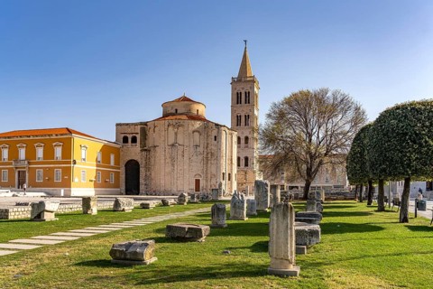 The Church of St Donatus, remains of the Roman forum and the bell tower of Zadar Cathedral,