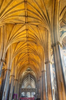 Vaulted roof ceiling inside Bristol cathedral church, Bristol, England, UK
