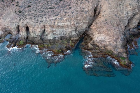 Aerial view, rocky coast, Cabo de Gata-Nijar Natural Park, Almeria, Andalusia, Spain, Europe